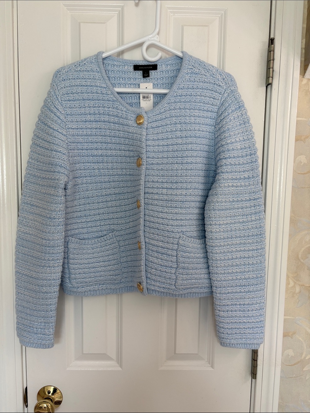 Ann Taylor Light Blue Sweater Knit Textured Button Front Cardigan